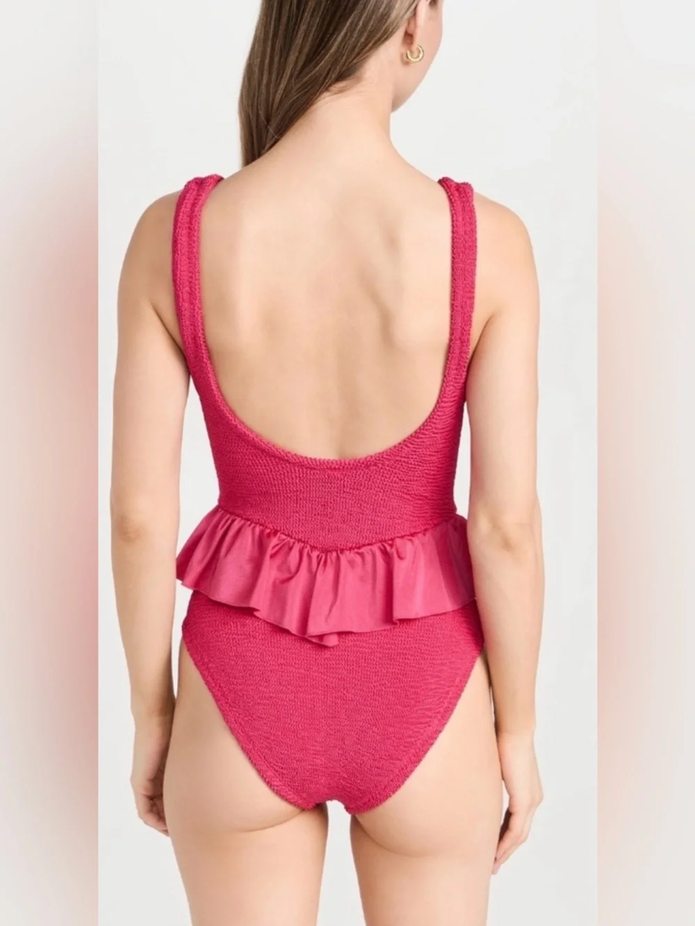 Hunza G‎ Denise Frill Metallic Crinkle One Piece Swimsuit Pink